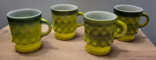 Lot of 4 Vtg Anchor Hocking Fire King Coffee Cup Mug Kimberly Diamond Pattern 