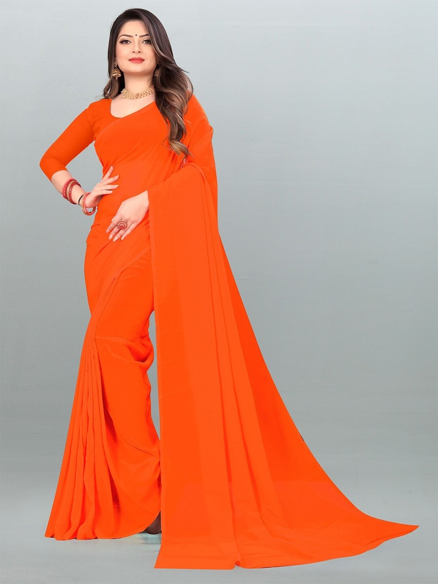 Women Poly Georgette Saree Beautiful solid Saree With blouse piece saree
