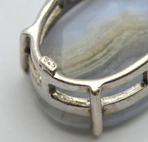 COLGANTE DE PLATA ESTERLINA 925 - PIEDRA PRECIOSA DE CALCEDONIA AZUL - Imagen 6 de 7