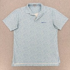 Peter Millar Shirt Men Medium Blue Fish Print Short Sleeve Performance Golf Polo