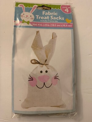 Easter Bunny Fabric Treat Sacks & Ties 4  x 8  4 Sacks/Pk