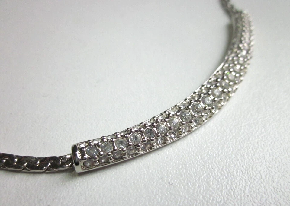 Collana Donna Swarovski Strass Choker Rodiato 1990 Vintage Raro Clip-di 41,5 cm - Immagine 4 di 4