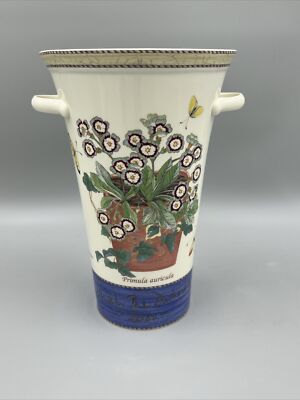 Wedgwood Sarah's Garden  Double Handle Vase England. Primula, 10'' Blue Signed