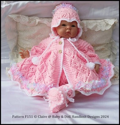 BABY / REBORN DOLL KNITTING PATTERN F151 MATINEE SET 17-24" DOLL/NB/0-4M+ BABY