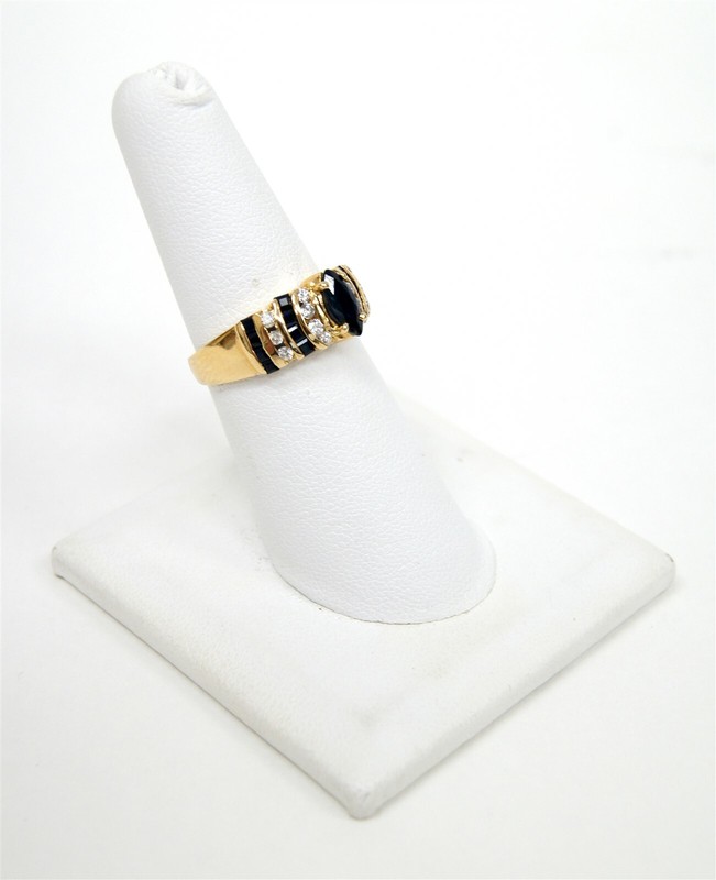 TOWN & COUNTRY 14k Yellow Gold Ring w Marquise Cut Sapphire & 1/3cttw Diamonds