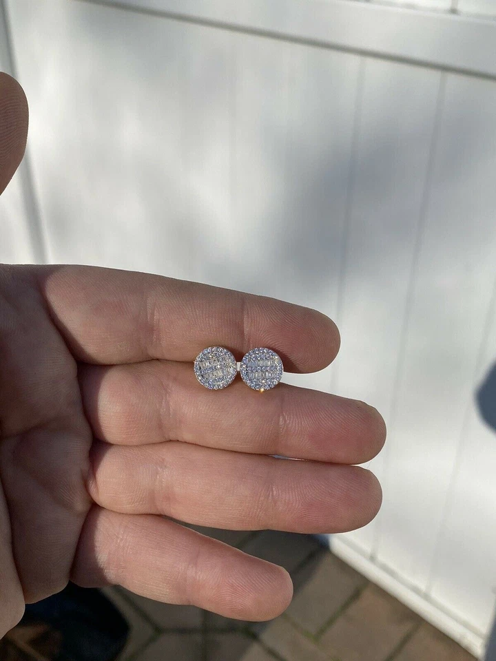 Real 14k Gold Plated 925 Silver IcedCZ Baguette Earrings Studs - Image 4 of 4