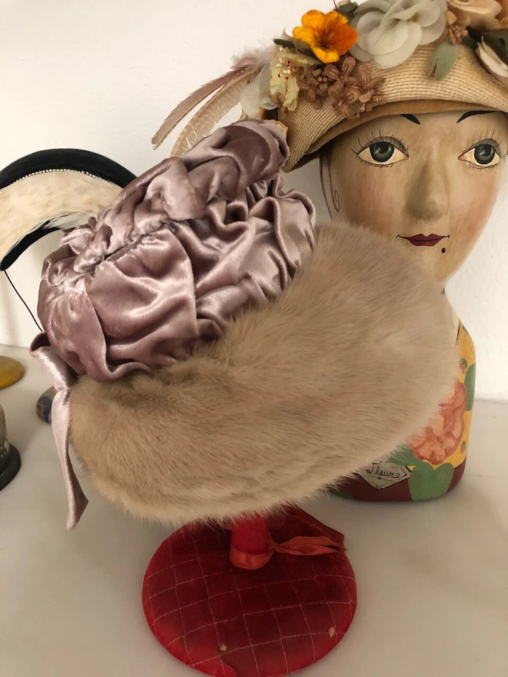 Sombrero gorro visón años 50 diseño alta costura por Lucille Tunison Original Foto 3 de 4
