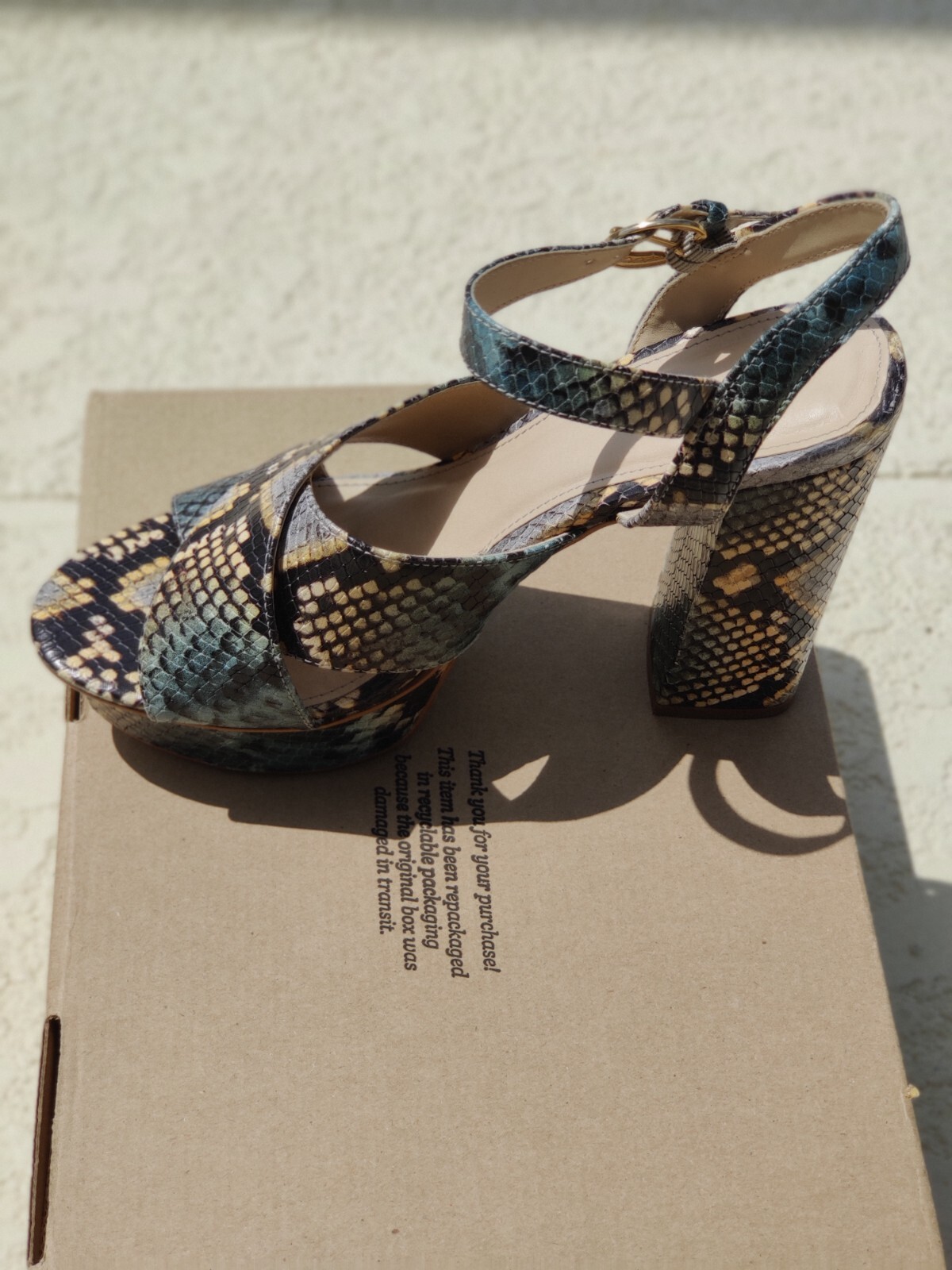 Idore Snake Print Python Platform Leather Sandals… - image 5