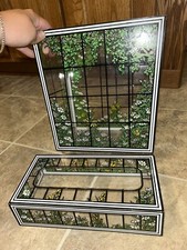 Vintage Lucite Plastic Trash Can With Tissue Box Stained Glass Flower Retro