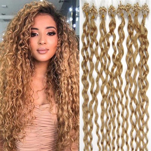 Micro Ring Loop Tip Real Human Hair Extensions Micro Beads Link Curly Hair20inch - Picture 29 of 45