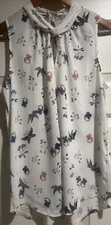 Pre Owned Loft M Ivory Floral Print Keyhole w/twisted Collar Blouse