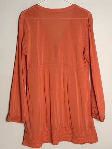Athleta Damen orange bestickt Tie Front Kleid Strand Cover Kaftan Kleid Large - Bild 2 von 10