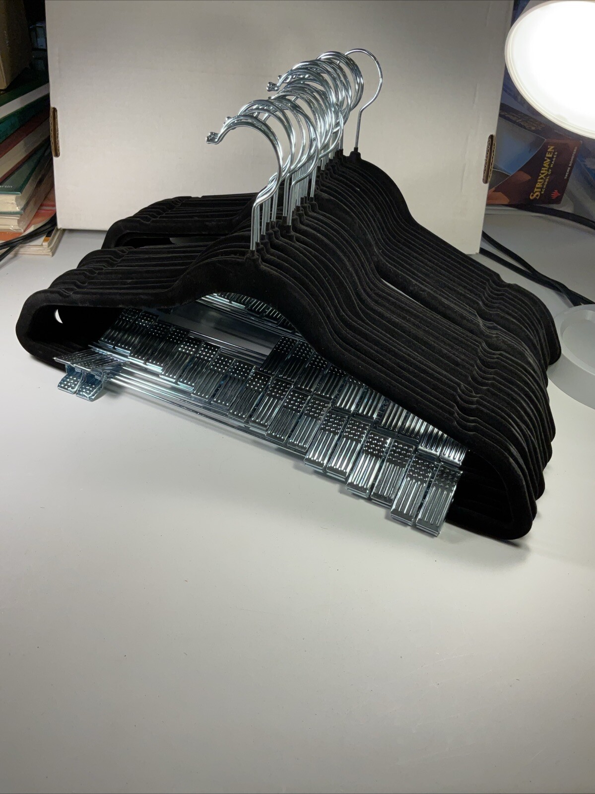 Zober Velvet Hangers with Clips - Pack of 30 Metal Clip 30 Pack, Black-image