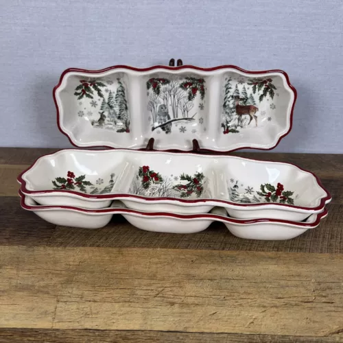 Set of 3 Better Homes & Gardens Heritage Christmas Divided Tray Candy Dish