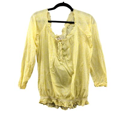 LTB Off Shoulder Blouse Womens M Yellow Ruffle Smocked 3/4 Sleeve Lightweight 