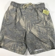 ISLANDER PALM LEAF SIZE Small NWT GRAY SHELL 100 NYLON MENS SWIMSUIT