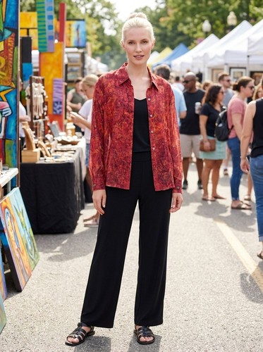 Vintage Chico's Asian Burnout Jacket 3 XL Linen Nylon Topper Split Hem Red/Rust