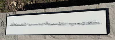 G. ROSU Santa Monica Pier Merry Go Round 38'' Signed Pen & Ink Drawing 1976 Vtg