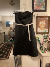 Scott McClintock Black White Strapless Satin A-Line Belted Knee Dress 10 Women