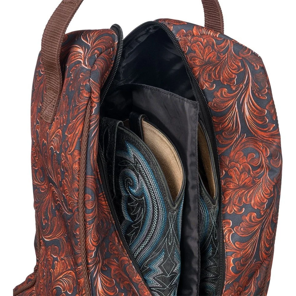 Western Boot Bag w Shoulder Strap - Floral Leather Tooled Print - Denier Nylon - Image 3 of 3