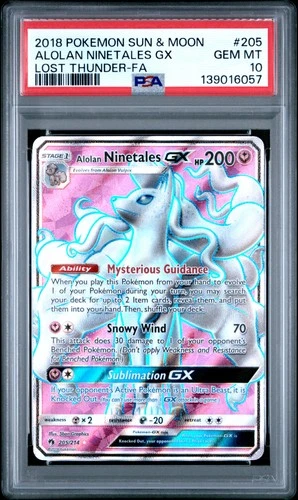 2018 POKEMON SUN & MOON LOST THUNDER #205 FULL ART/ALOLAN NINETALES GX PSA 10