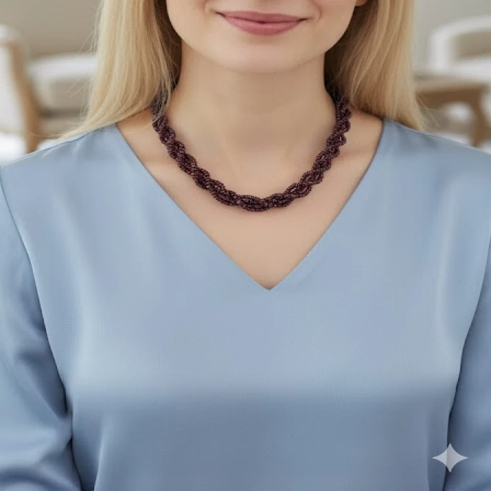 Ожерелье винтажная бижутерия бусины торсада веревка натуральный гранат драгоценные камни - Изображение 2 из 4