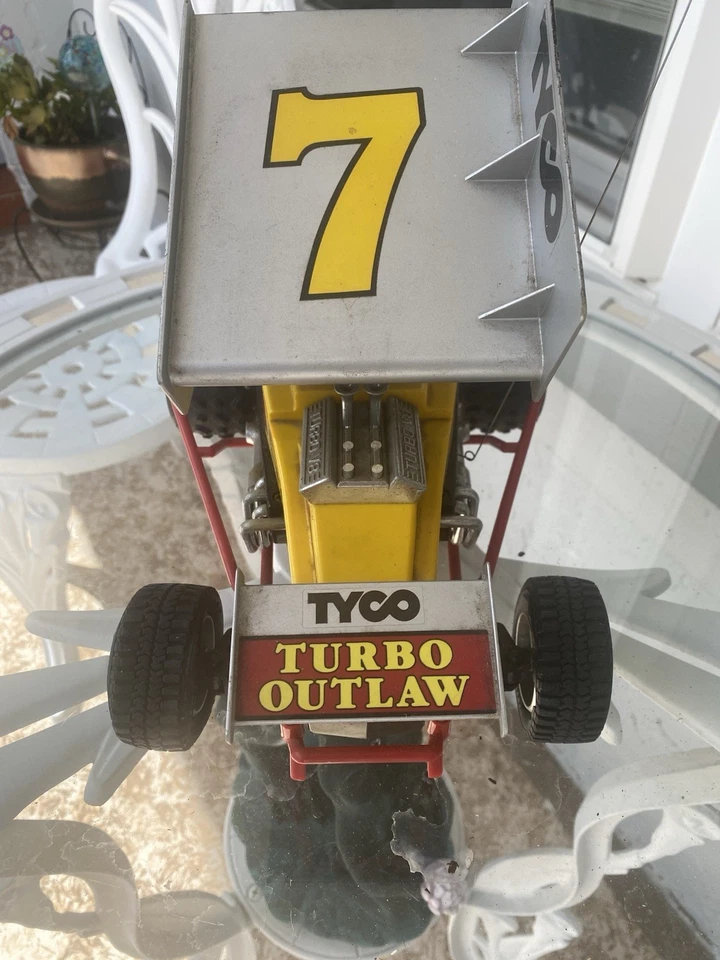 Vintage Tyco Turbo Outlaw 7 RC Sprint Car With Remote Red Yellow - Image 2 of 4