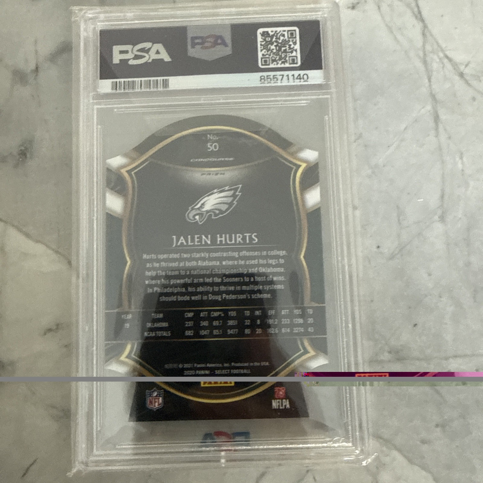 2020 Panini Select Jalen Hurts Die-Cut Red Prizm50 PSA 10 Gem Mint Rookie 🦅!🔥  view 2