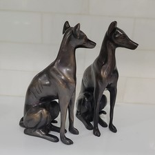 Vintage Greyhound Whippet Dog Figures Sculptures Pair Bronze Coated Cast Iron Vintage Greyhound Whippet Dog Figures Sculptures Pair Bronze Coated Cast Iron