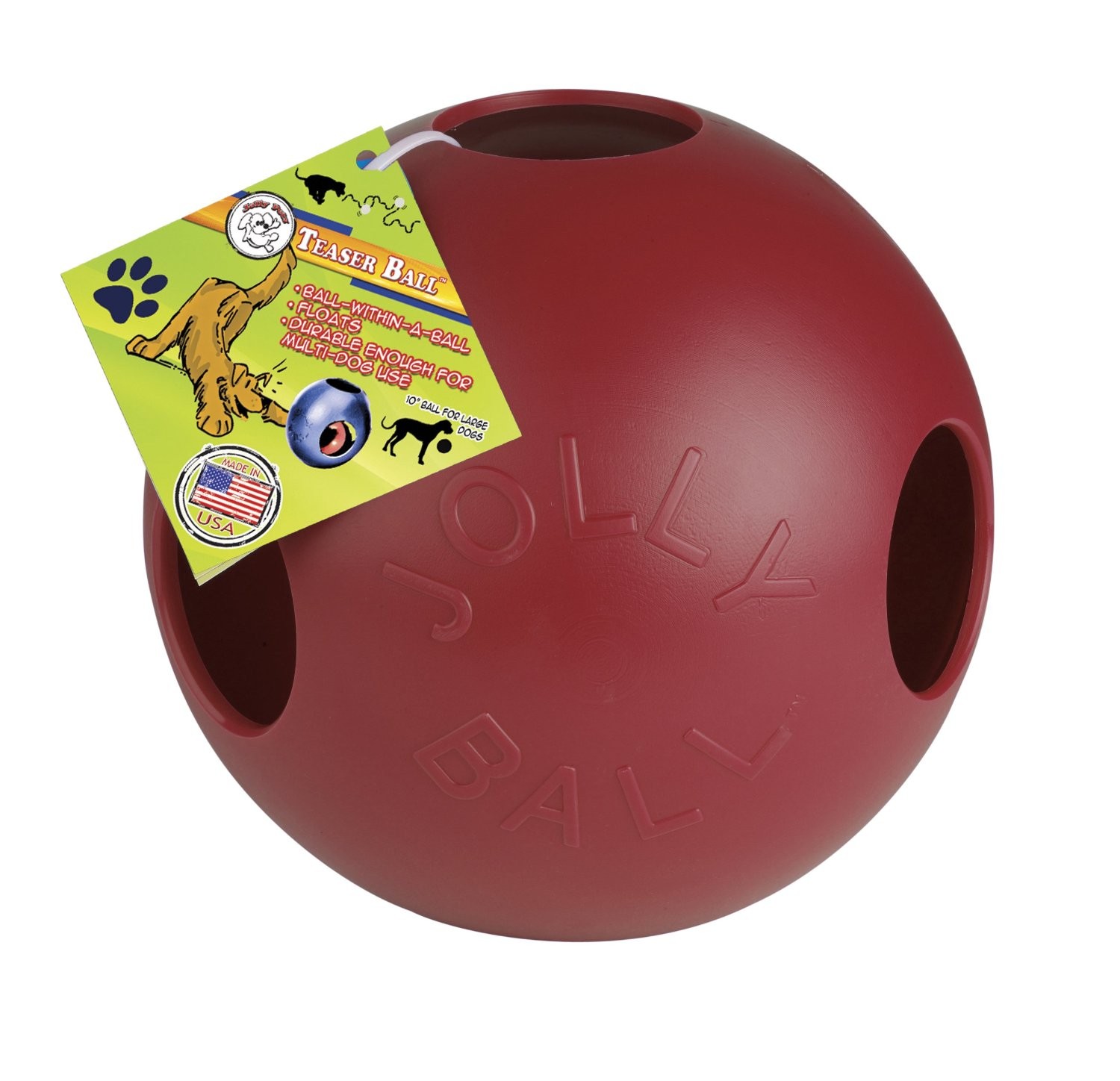 Jolly Pets Teaser Ball 10 inch Red  Hard Plastic Durable Toy