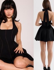 House of CB Loulette Black Halter Neck Bow Mini Dress Size XS