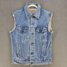 Vintage Levis Vest Mens 40 Blue Denim Cut Off Trucker Biker 80s USA 71506-0214