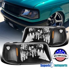 Fits 1993-1997 Ford Ranger Black 2in1 Style Headlights Corner Signal Lamps Pair