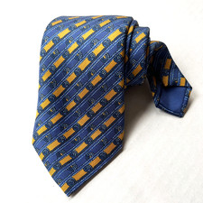 Hermes Paris France Silk Tie Necktie Blue Gold Knot Diagonal Stripe Pattern 7678