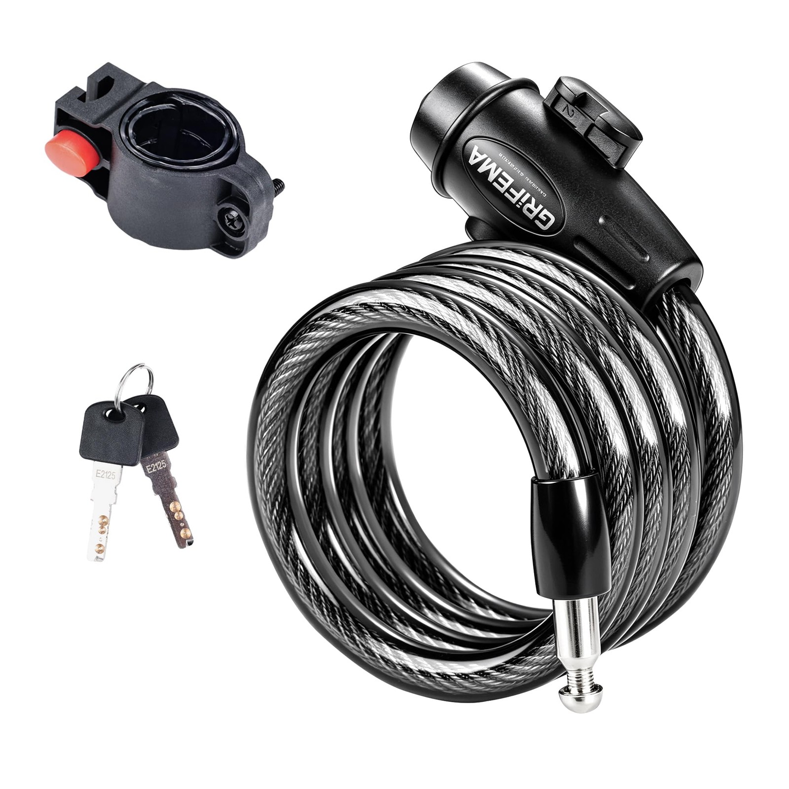 GRIFEMA 120cm Bike Lock With 2 Keys, High Security Cable Chain for E-Bike, Scooter, Skateboard, Gate, Door, Fence GA1204-12, Black - Image 3