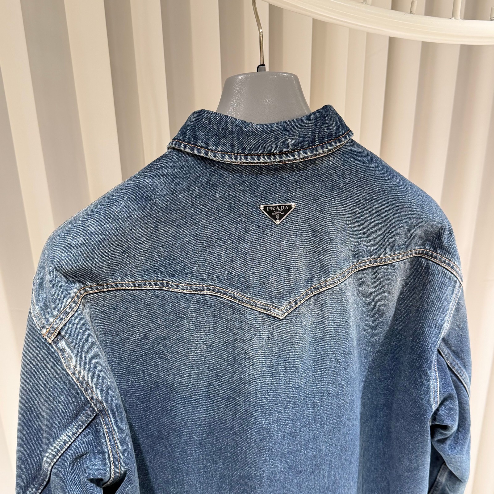Prada Two Pocket Triangular Logo Denim Padding Ja… - image 7