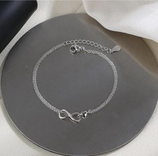 925 Sterling Silver Heart Bracelets for Women Teens, Layered Heart Charm Chain