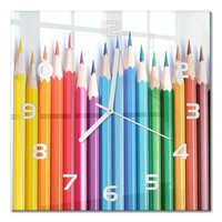 Glas-Wanduhr Aus GehäRtetem Glas Glasuhr Buntstifte WeißE Zeiger 30X30 Cm