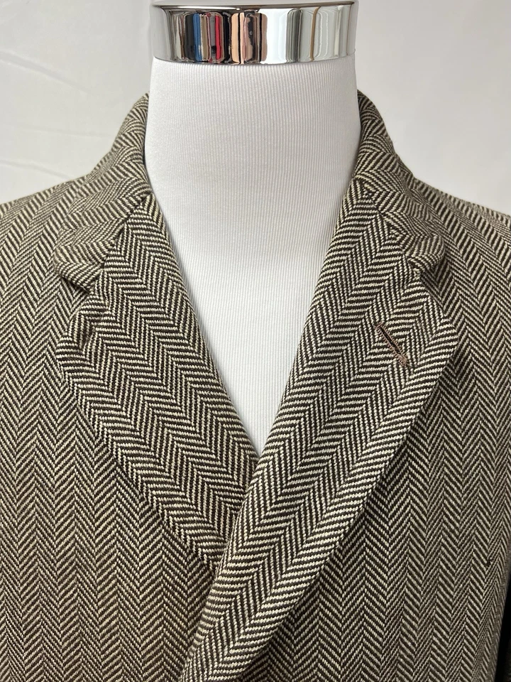 Chaqueta Abrigo Largo De Colección Para Hombre Tweed Beige Negro Espiga Botánica 500 L Foto 4 de 4