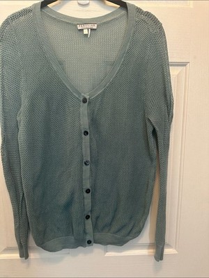Peruvian Connection Sea Foam Green Lightweight Crochet Knit Button Cardigan Med