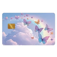 PASTELS BUTTERFLY CLOUDS SKY RAINBOW Credit Debit Card Skin Cover Sticker 1PC