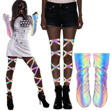 2 Pair Reflective Rave Leg Wrap Arm Warmers for Women Adjustable Holographic 