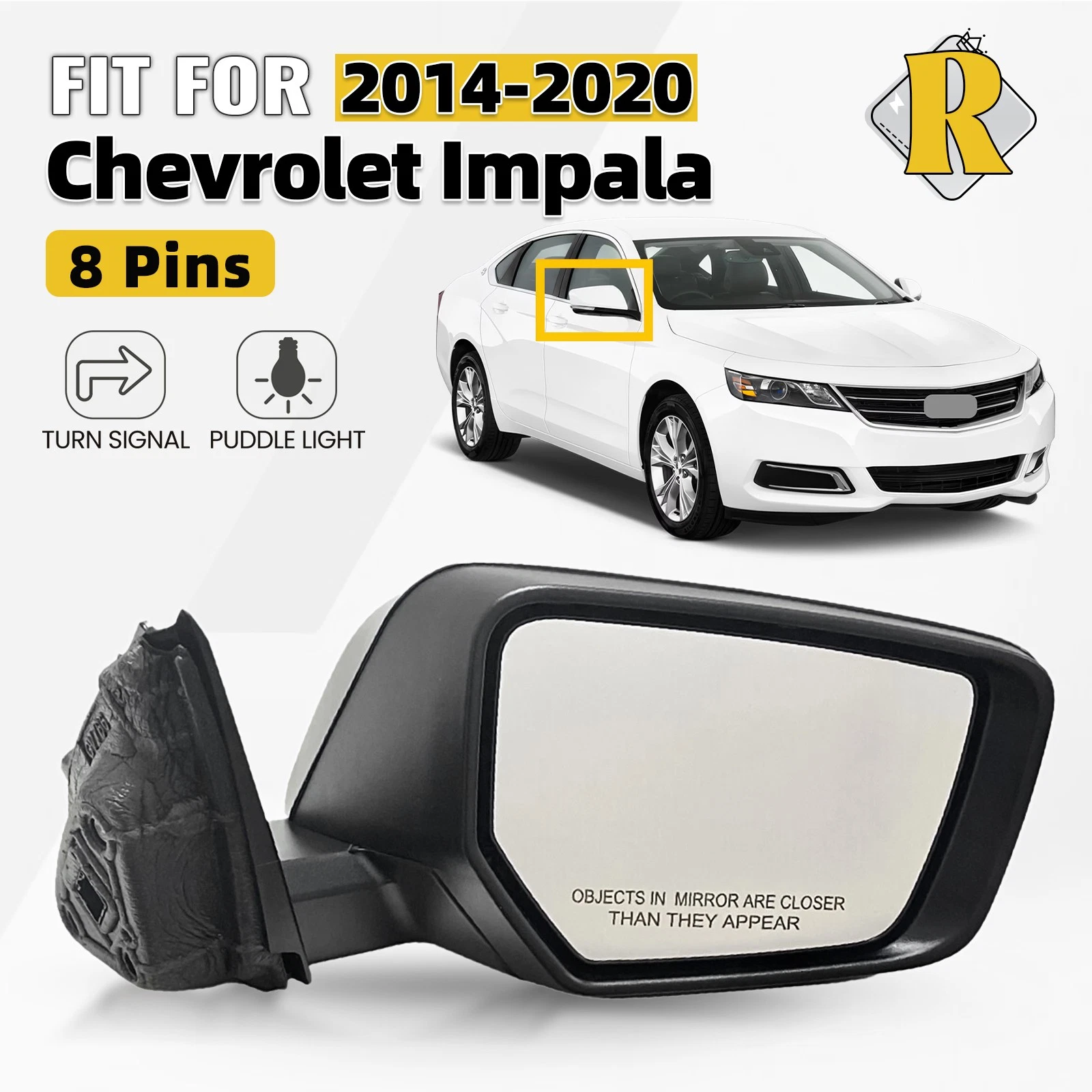 For Chevrolet Impala 2014-2020 Right Side View Mirror w/Signal w/ Puddle 8 Pins