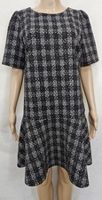 LOFT Dress Size Medium Black & Grey Plaid Flounce Dress