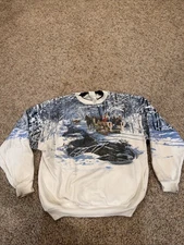 Vintage Art Unlimited AOP Sweatshirt Mens XL Winter Sleigh All Over Print USA