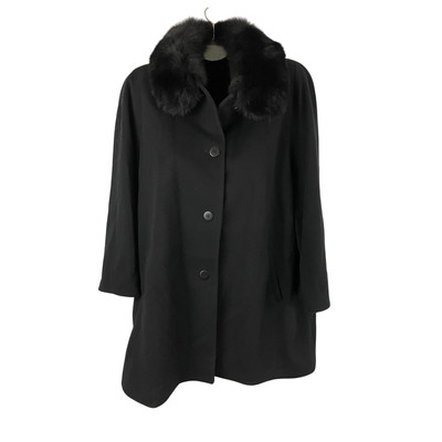 VTG Forecaster Of Boston Black 100% Wool Winter Jacket Coat Fox Fur Trim Sz  24