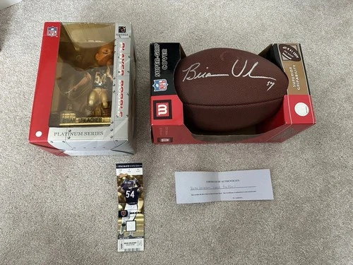 Brian Urlacher Autographed Football (COA) With Bobblehead and Memorabilia Card