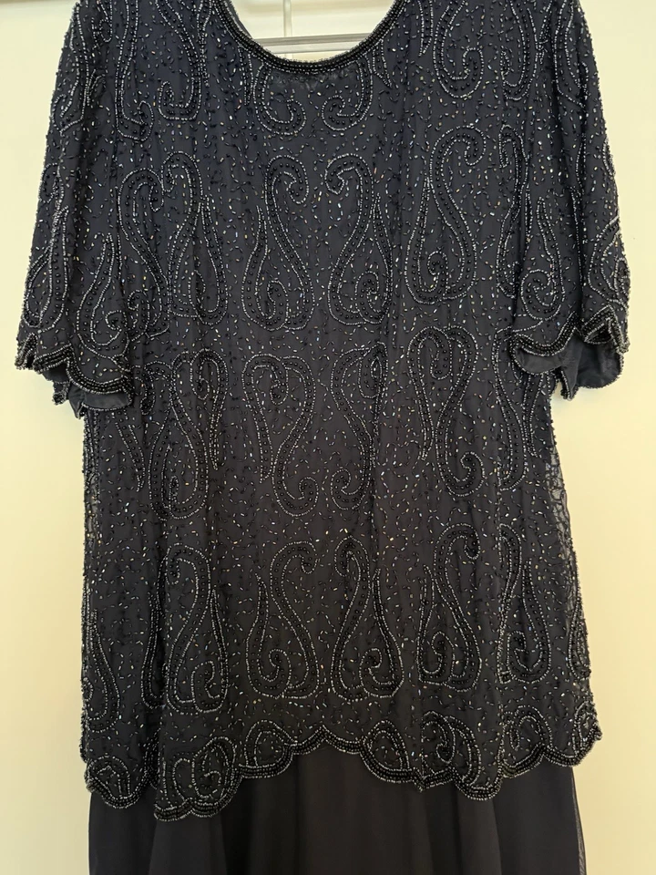 Vintage 90s Lyndella Beaded Sequin Drop Waist Party Evening Dress Size 20 - Image 2 of 4