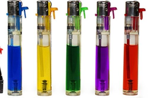 Trio-Y03C-slimline-gas-refillable-normal-flame-lighters-assorted-colours