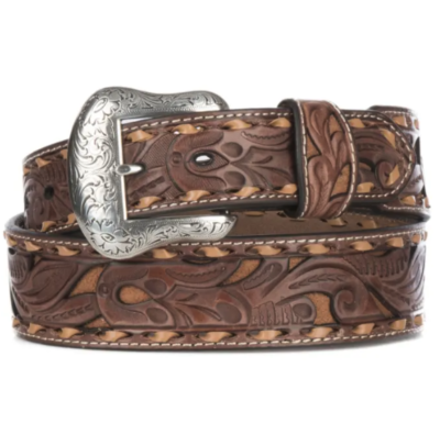 Nocona Mens Brown Genuine Leather Floral with Tan Inlay  display picture 3